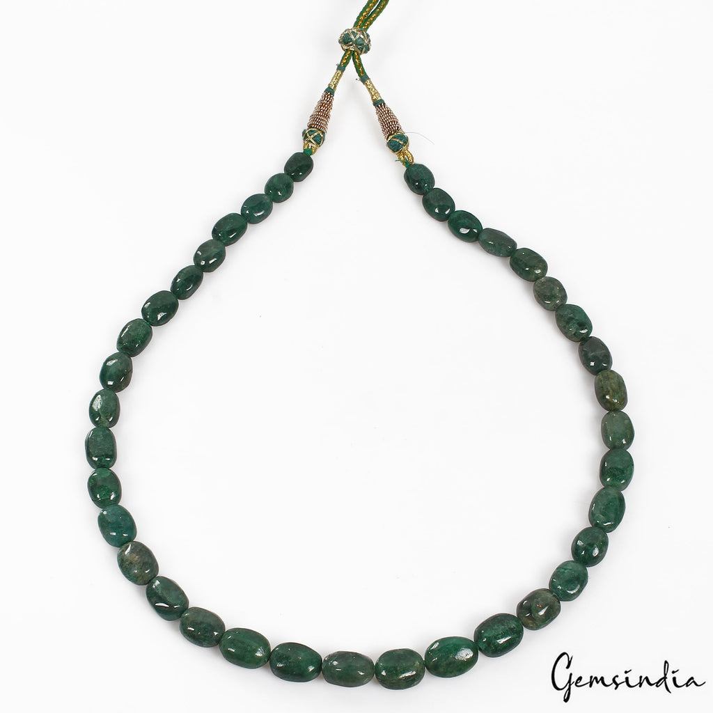 300 Cts Natural Green Emerald Oval Beaded Single Strand Adjustable Necklace 21"