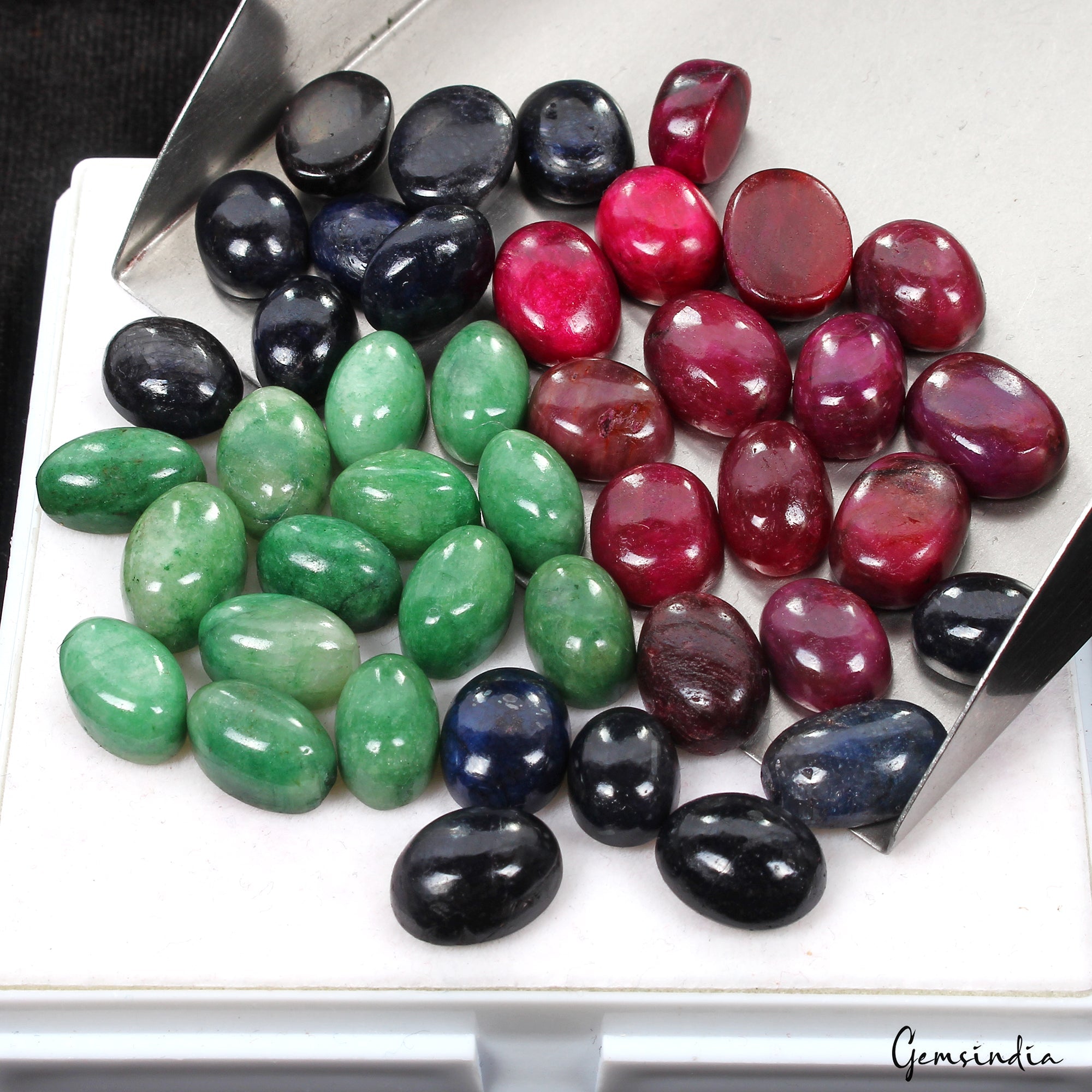 Certified 350 Ct Natural Ruby Emerald Sapphire Oval Cabochon Loose Gemstones Lot