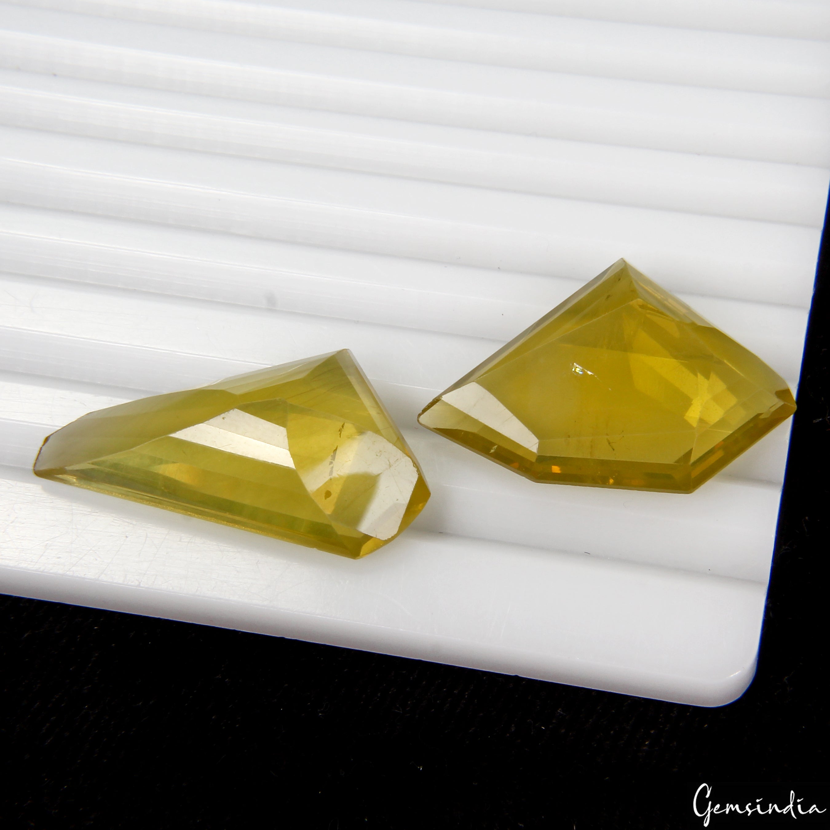 2 Pc Natural Lemon Quartz Citrine Fancy Cut Loose Pendant Size Gemstones~51.10Ct