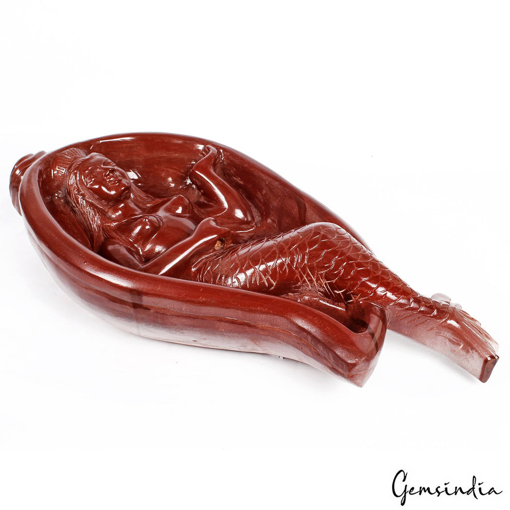 10.1 Kilo Gorgeous Red Jasper Mermaid Statue Hand Carved Rock Figurine 20 Inch