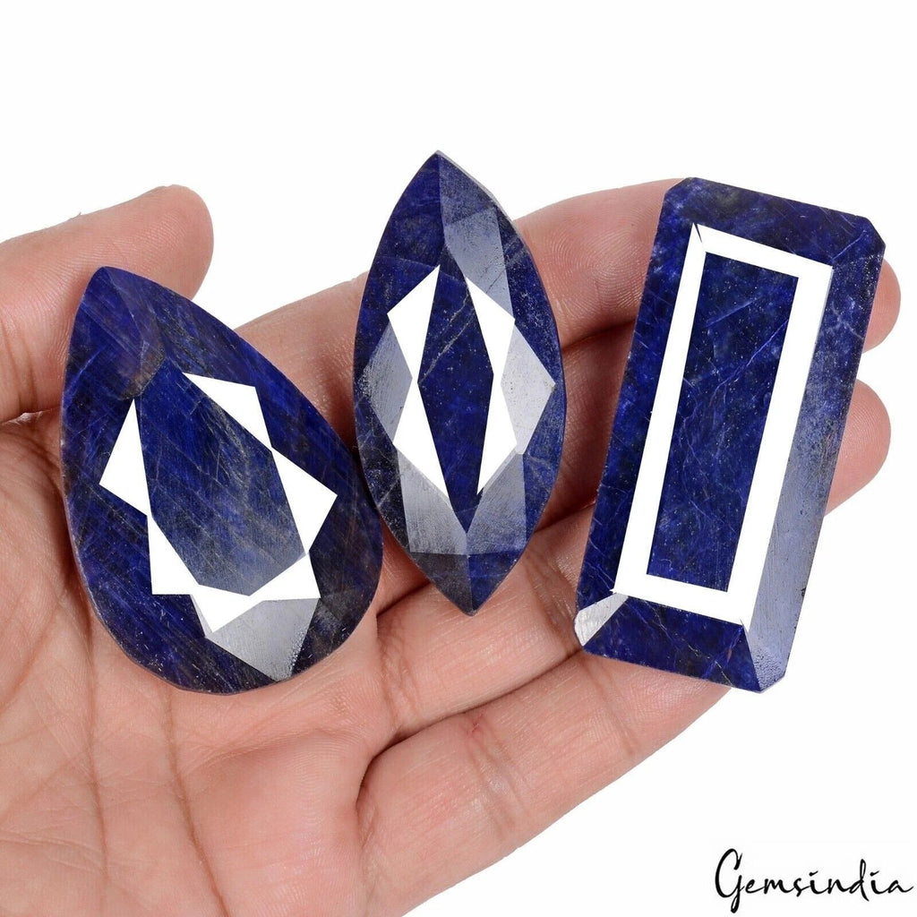 930 Cts/3 Pcs Natural African Blue Sapphire Mix Faceted Cut Loose Wholesale Gems