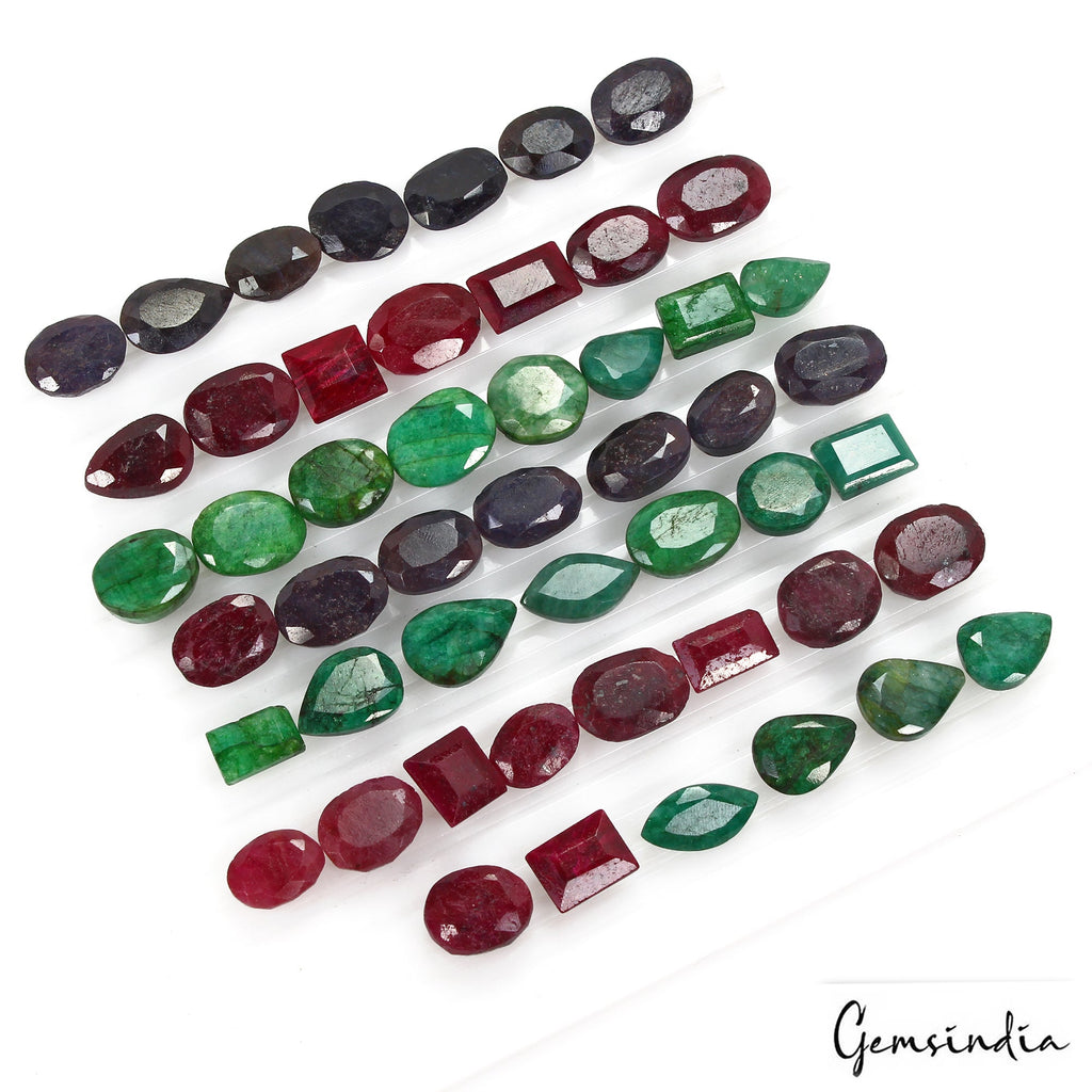 500 Cts/50 Pcs Natural Multi Color Ruby,Emerald,Sapphire Mix Cut Loose Gems Lot