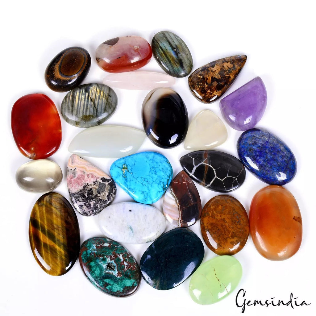 24 Pcs Natural Mix Gemstone 25mm-45mm Cabochon Loose Gemstones Wholesale Lot