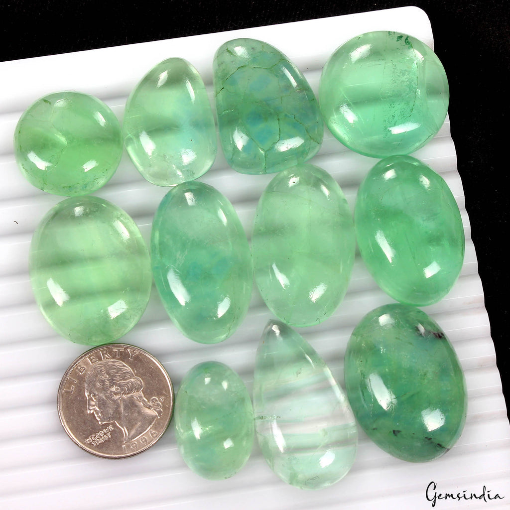 11 Pcs Natural Fluorite 23-36mm Mix Cabochon Green Flat Back Untreated Gemstones