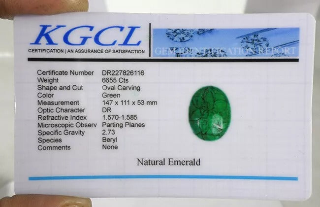 Certified 6655Ct Natural Brazilian Green Emerald Beautiful Hand Carving Gemstone
