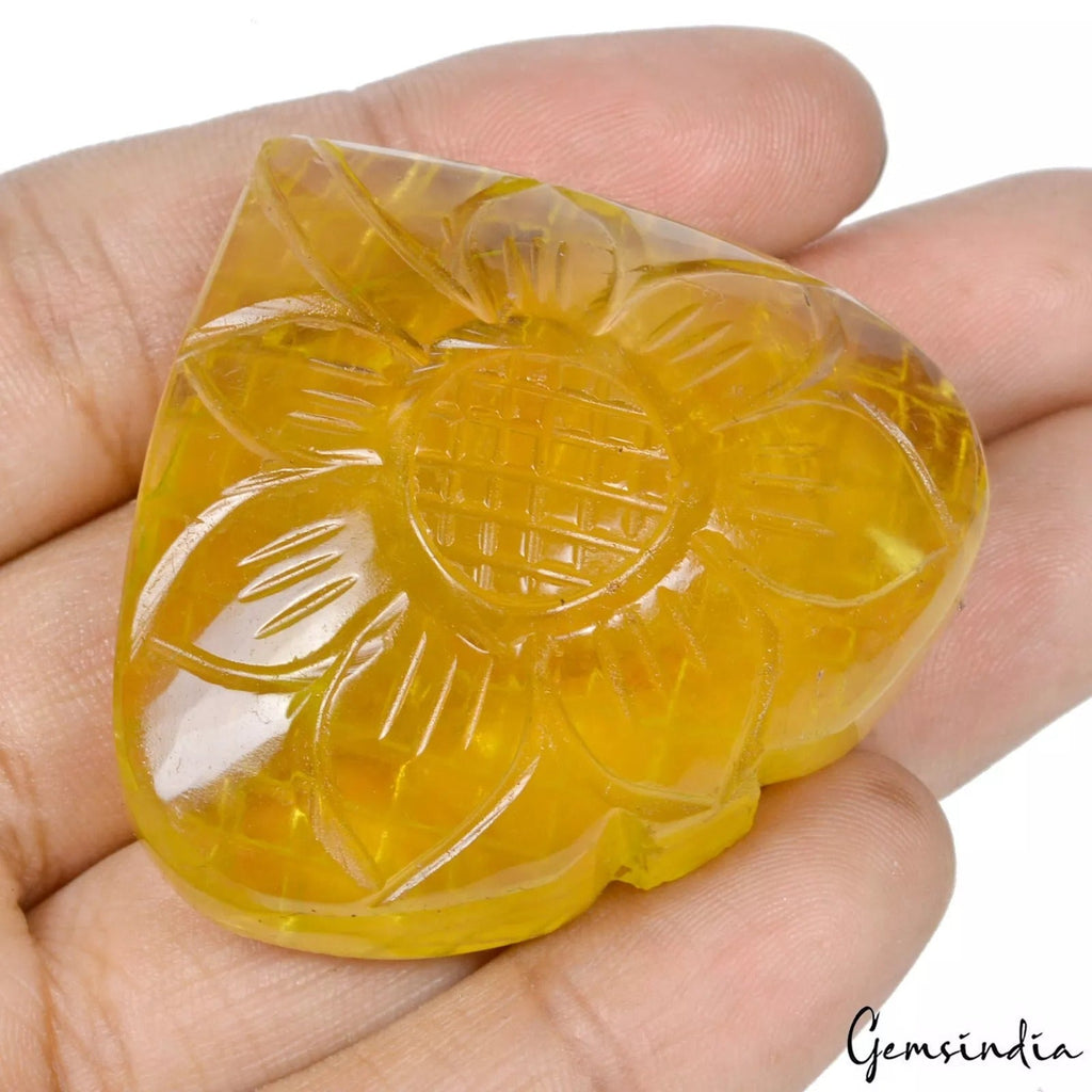 345 Ct. Natural Untreated Yellow Fluorite Beautiful Floral Hand carved Gemstone