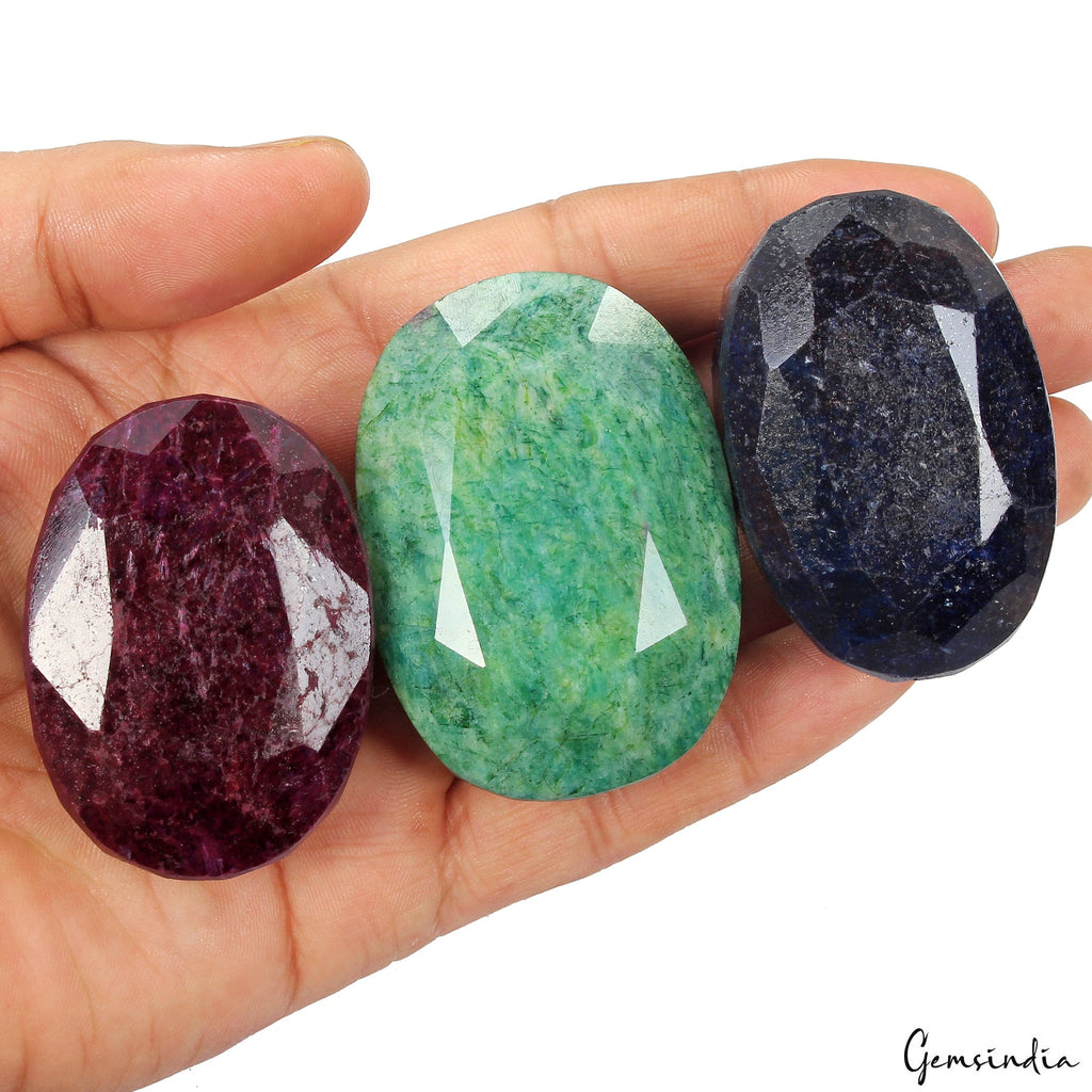 1680 Ct Natural Red Ruby, Blue Sapphire & Green Emerald Loose Gemstone Oval Cut