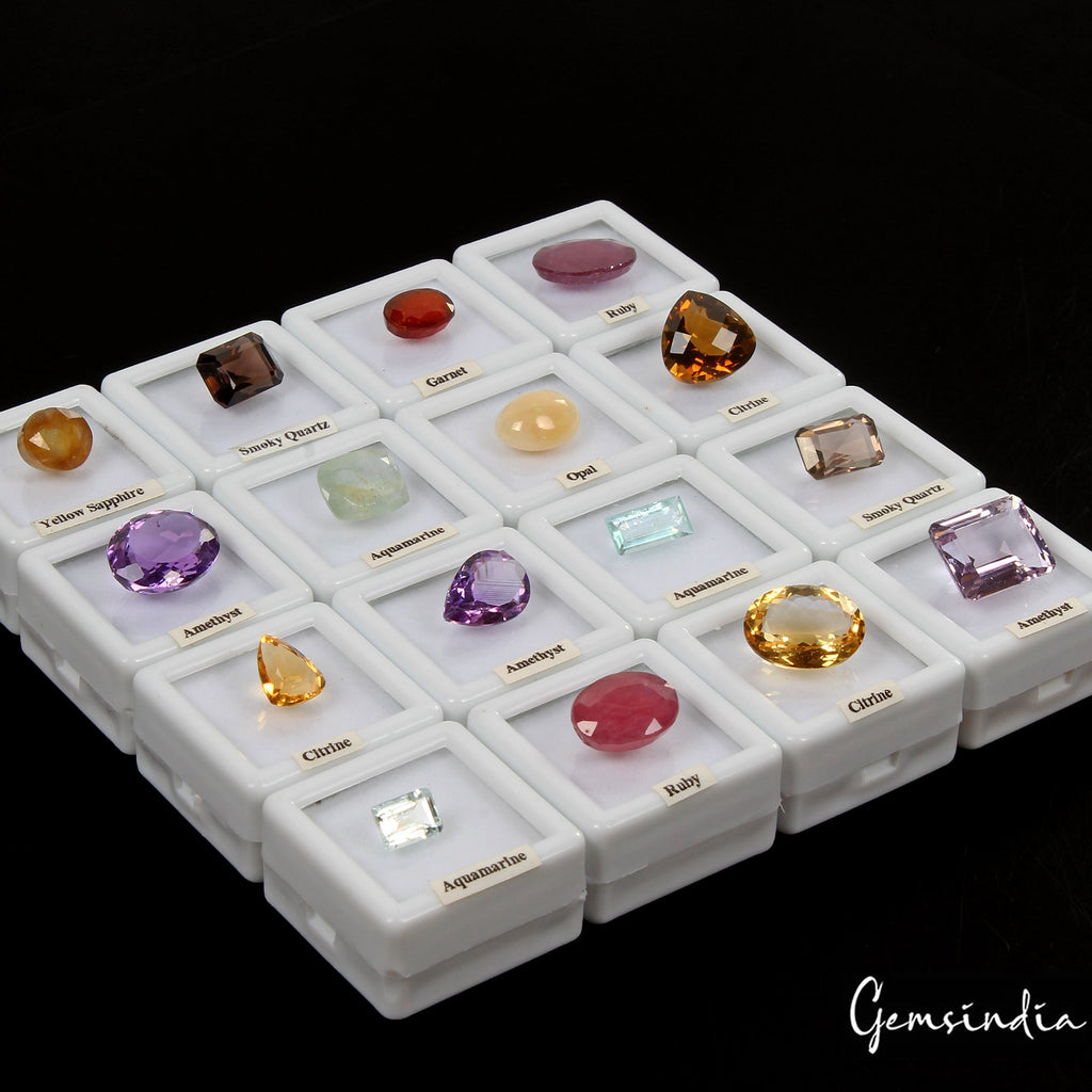 16 Pcs Estate Genuine Semi Precious Loose Mix Cut Jewelry Gemstones Collection