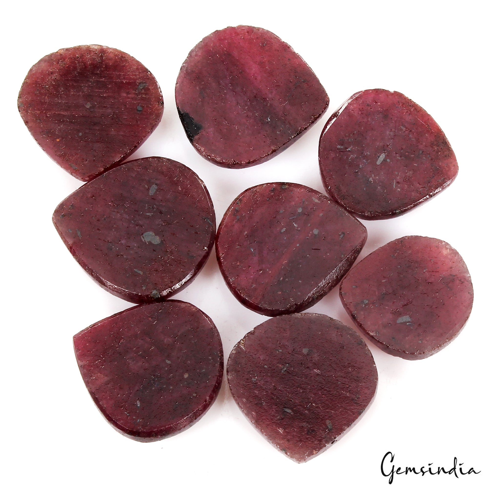 8 Pcs Natural Dark Red Ruby Pear Checker Cut 19-22mm Gemstones w/Flat Back