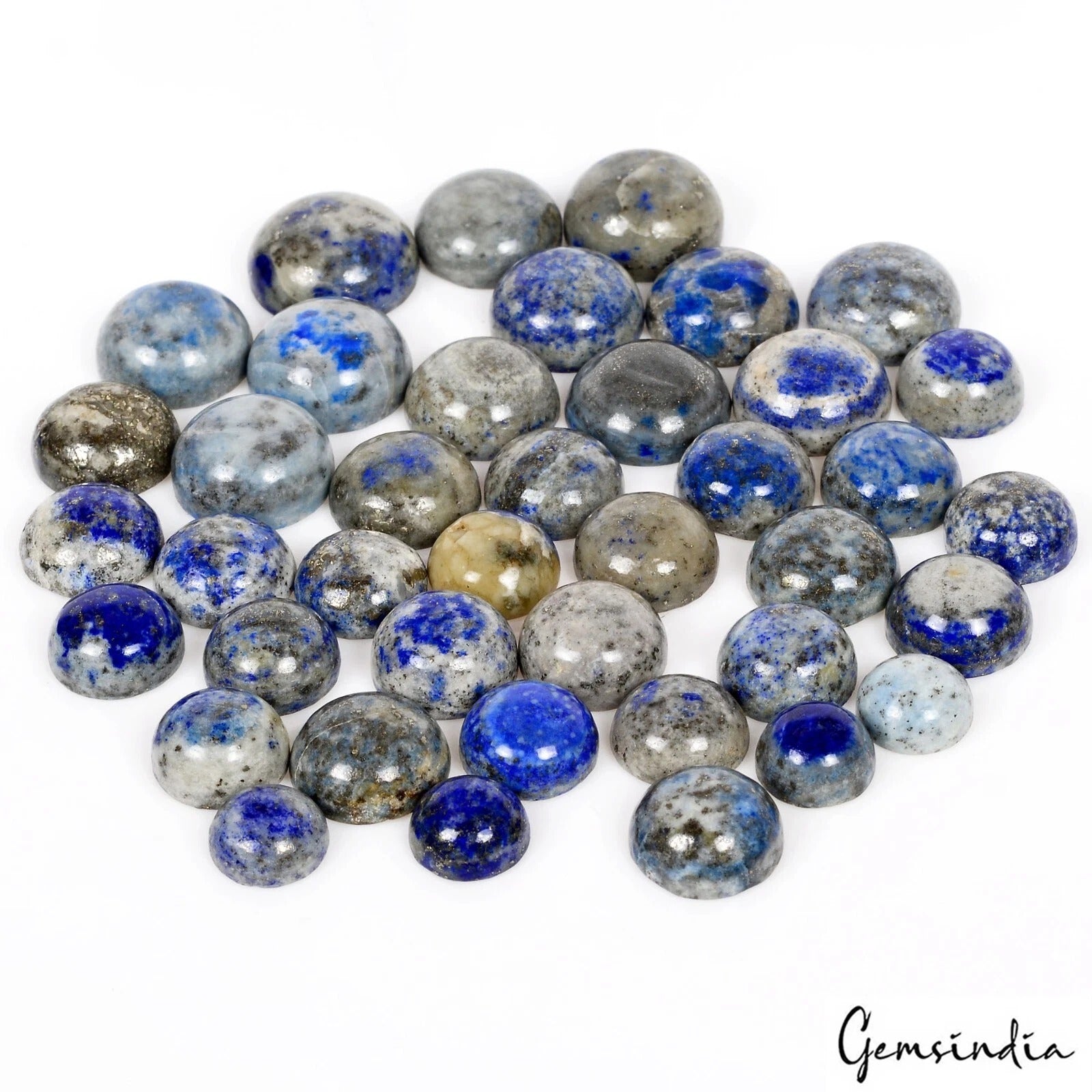 Lapis Lazuli Lot, Cabochon, Blue — 40 Pieces, 10mm, 500 Ct, India