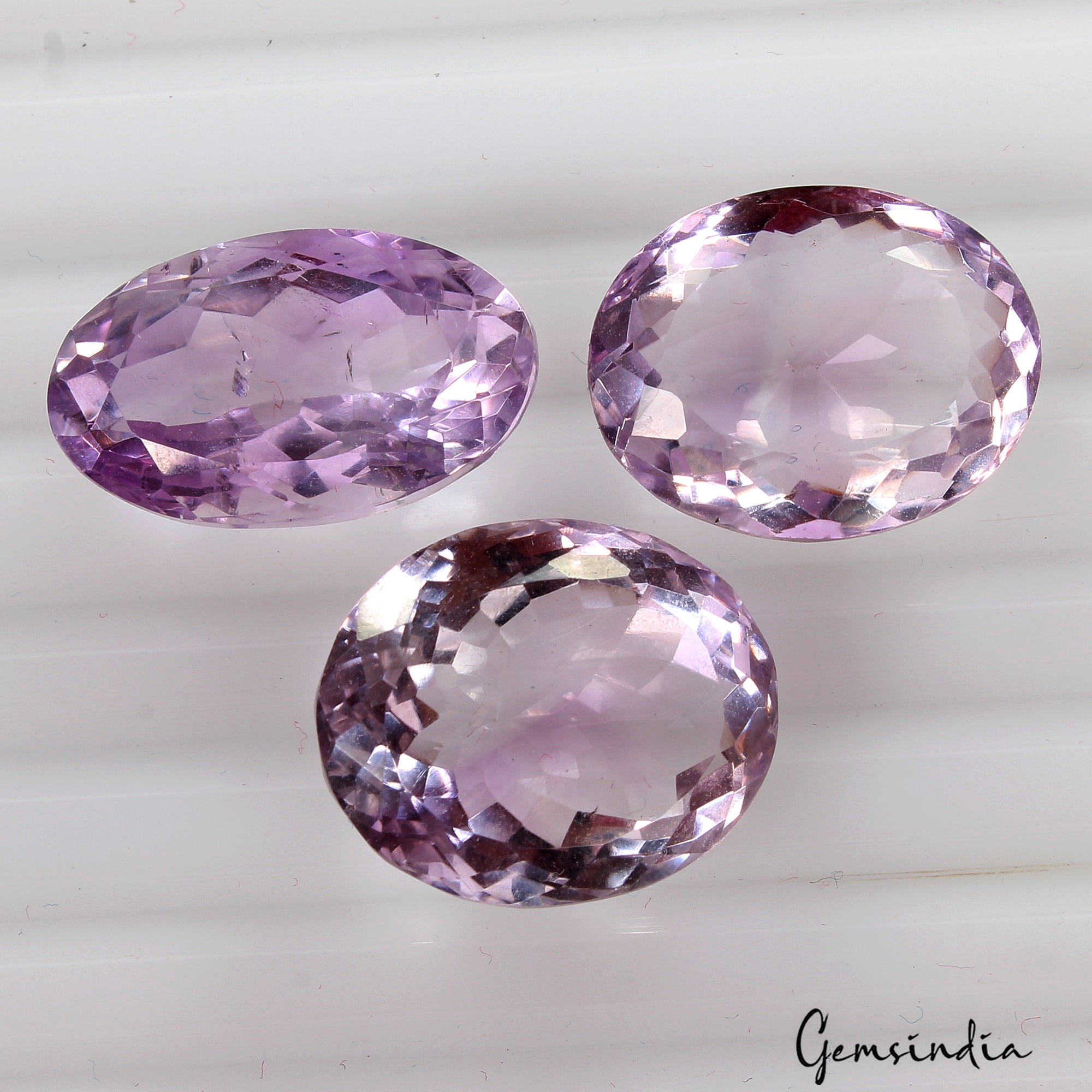 Amethyst Lot, Loose Gemstone, Oval Cut, Lavender — 3 Pieces, 20mm to 22mm, 65.20 Ct, Brazil
