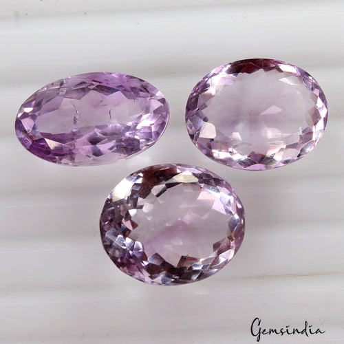 Amethyst Lot, Loose Gemstone, Oval Cut, Lavender — 3 Pieces, 20mm to 22mm, 65.20 Ct, Brazil