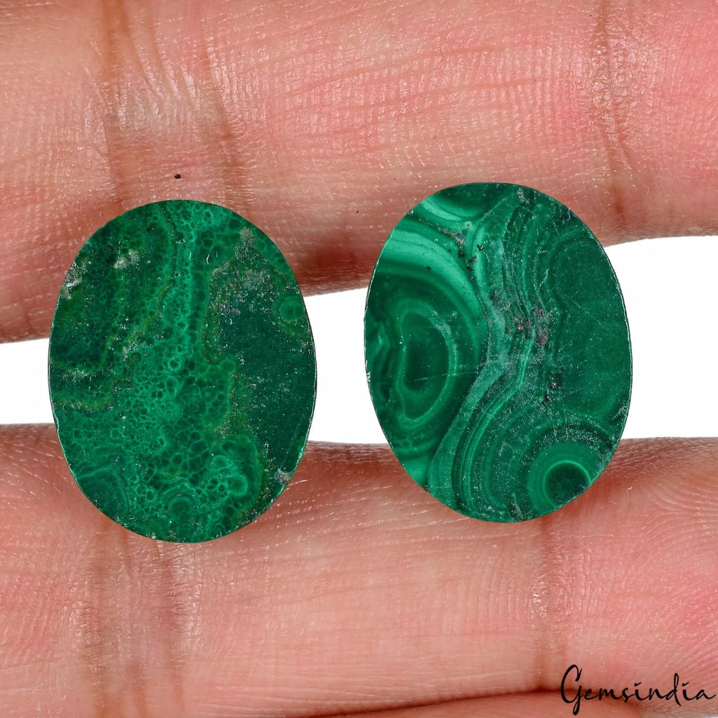 38.30 Cts/2 Pcs Natural Green Malachite Oval Carved Calibrated 17x13mm Gems Pair