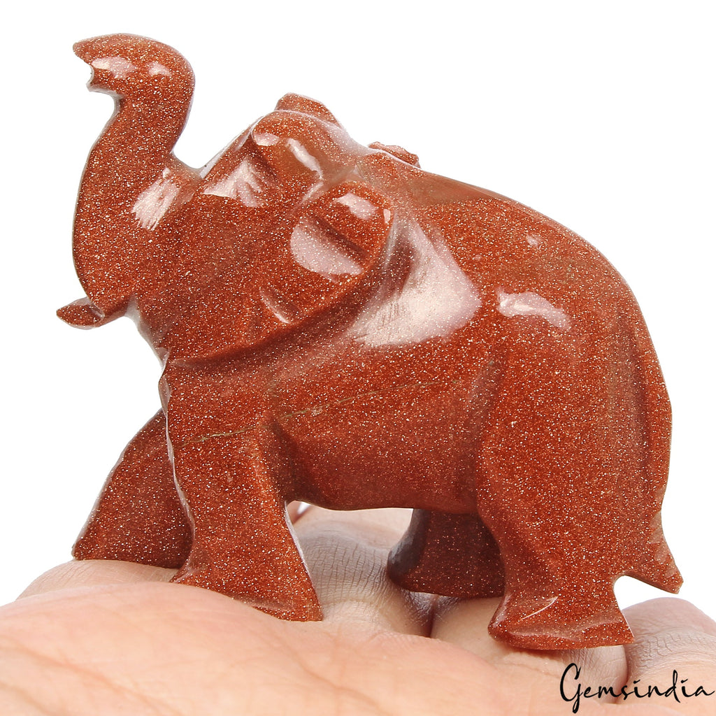 255 Ct Handmade Natural Brown Sunstone Baby Elephant Statue Sculpture ~1.7" tall