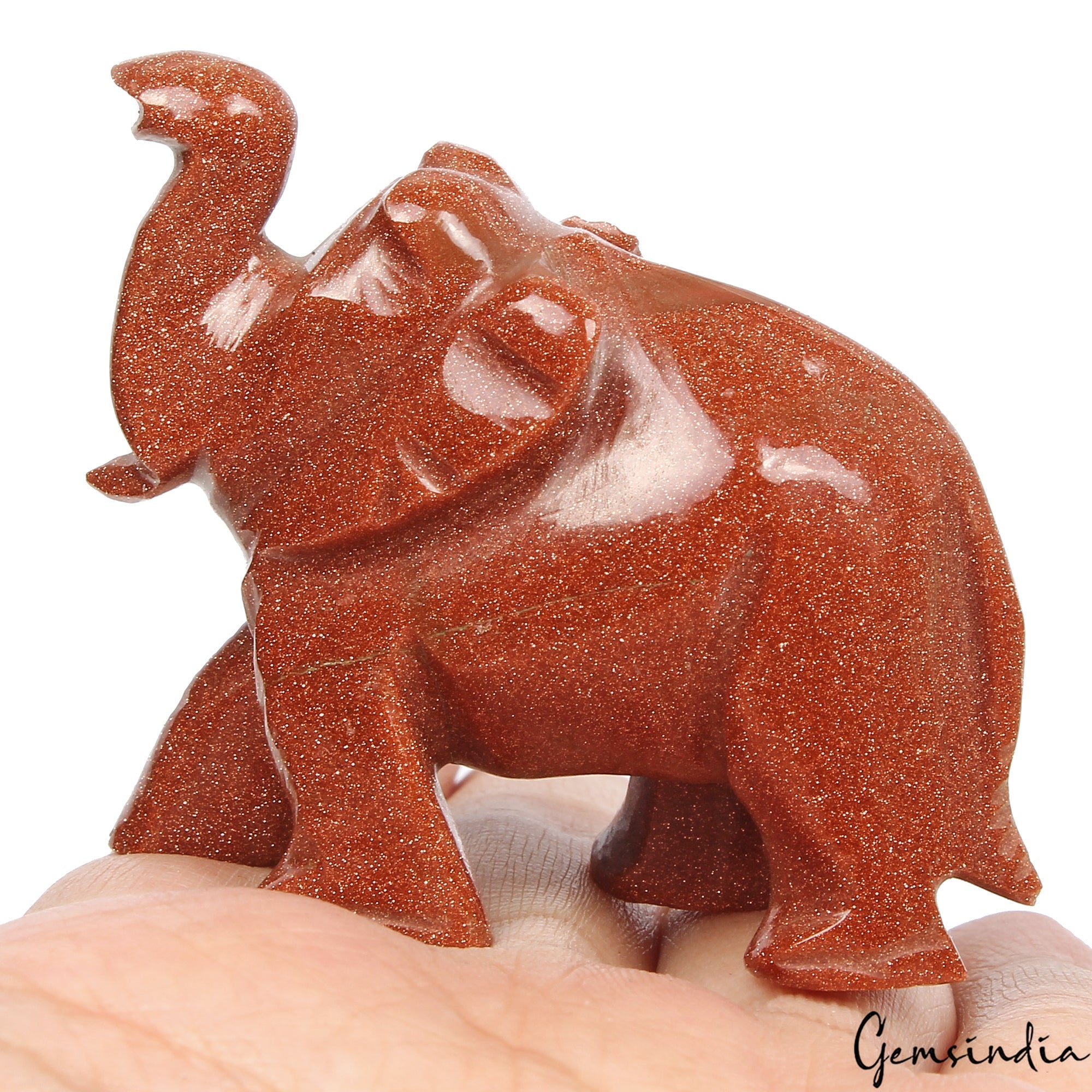 255 Ct Handmade Natural Brown Sunstone Baby Elephant Statue Sculpture ~1.7" tall
