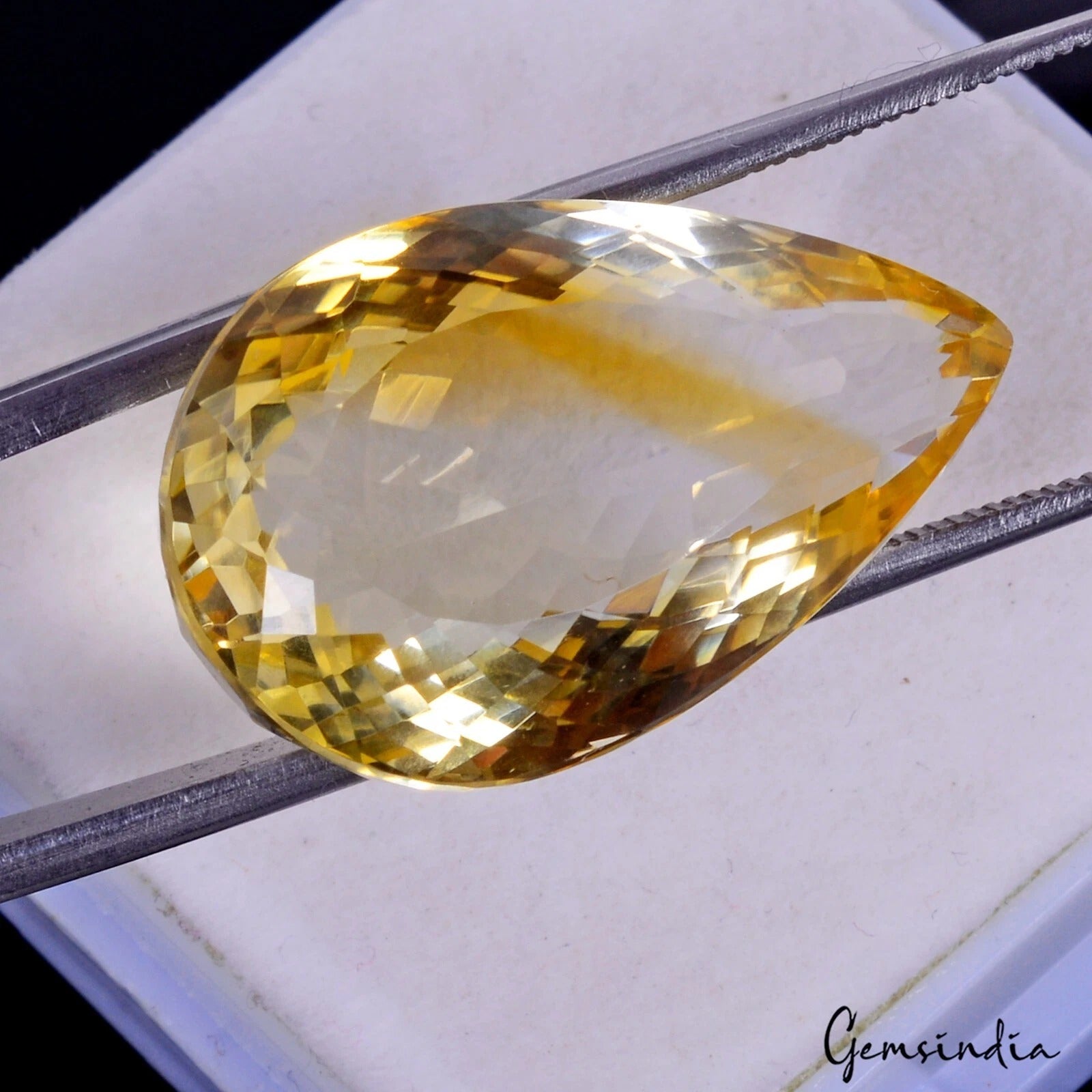 Certified 32.65 Cts Natural Untreated Brazilian Yellow Citrine Pear Cut Rare Gem