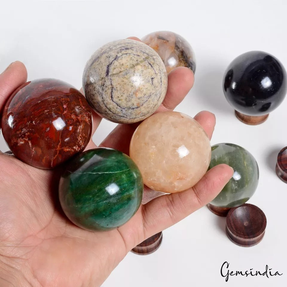 Multi-Gemstone Sphere, Untreated, Multi Color — 7 Pieces, 43mm to 51mm, 5650 Ct