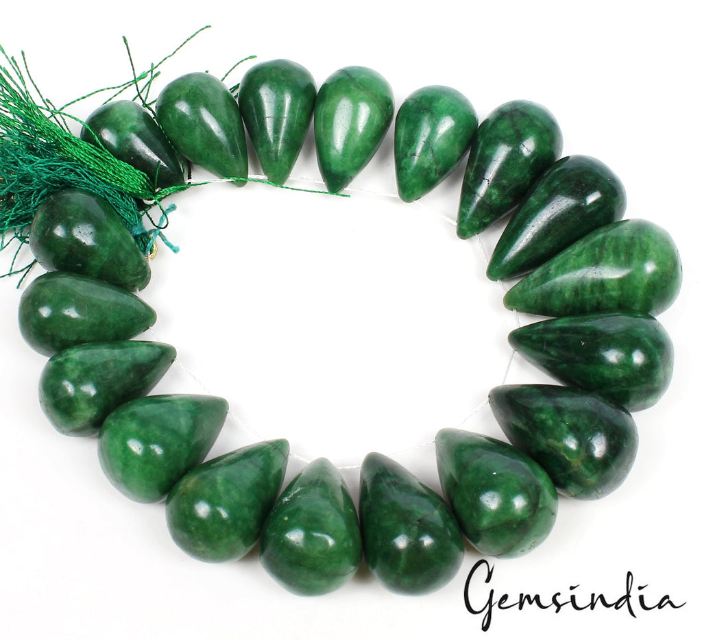 18 Pcs/975 Ct Natural Green Emerald Pear Cab Drilled Beads Briolette For Jewelry
