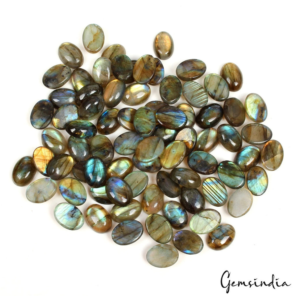Labradorite Lot, Cabochon, Oval Cabochon — 77 Pieces, 14x10mm, 440 Ct