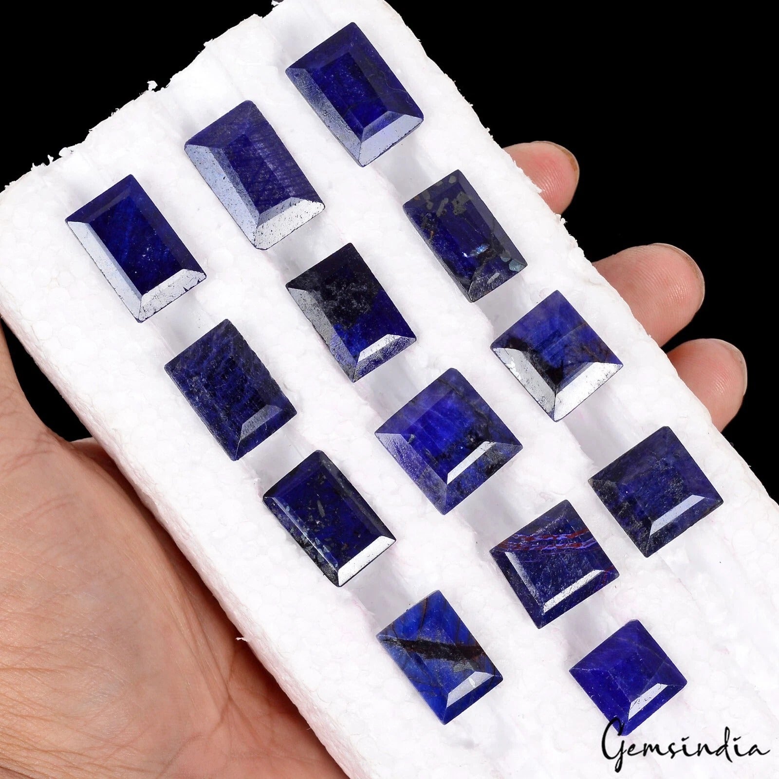 Blue Sapphire Lot, Loose Gemstone, Baguette Cut, Color Enhanced — 13 Pieces, 12mm to 20mm, 248.50 Ct