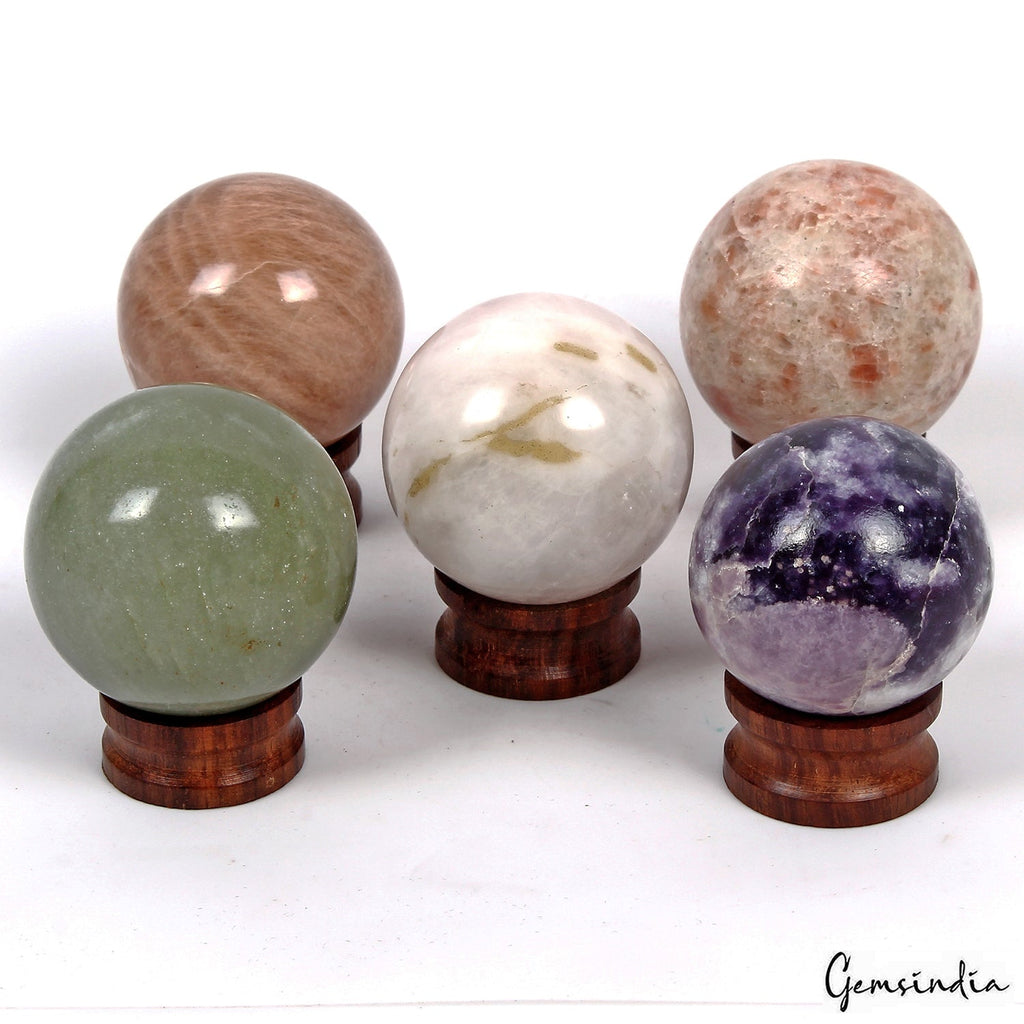 2200 Ct Natural Untreated Multi Gems Sphere Healing Crystal Gems Ball With Stand