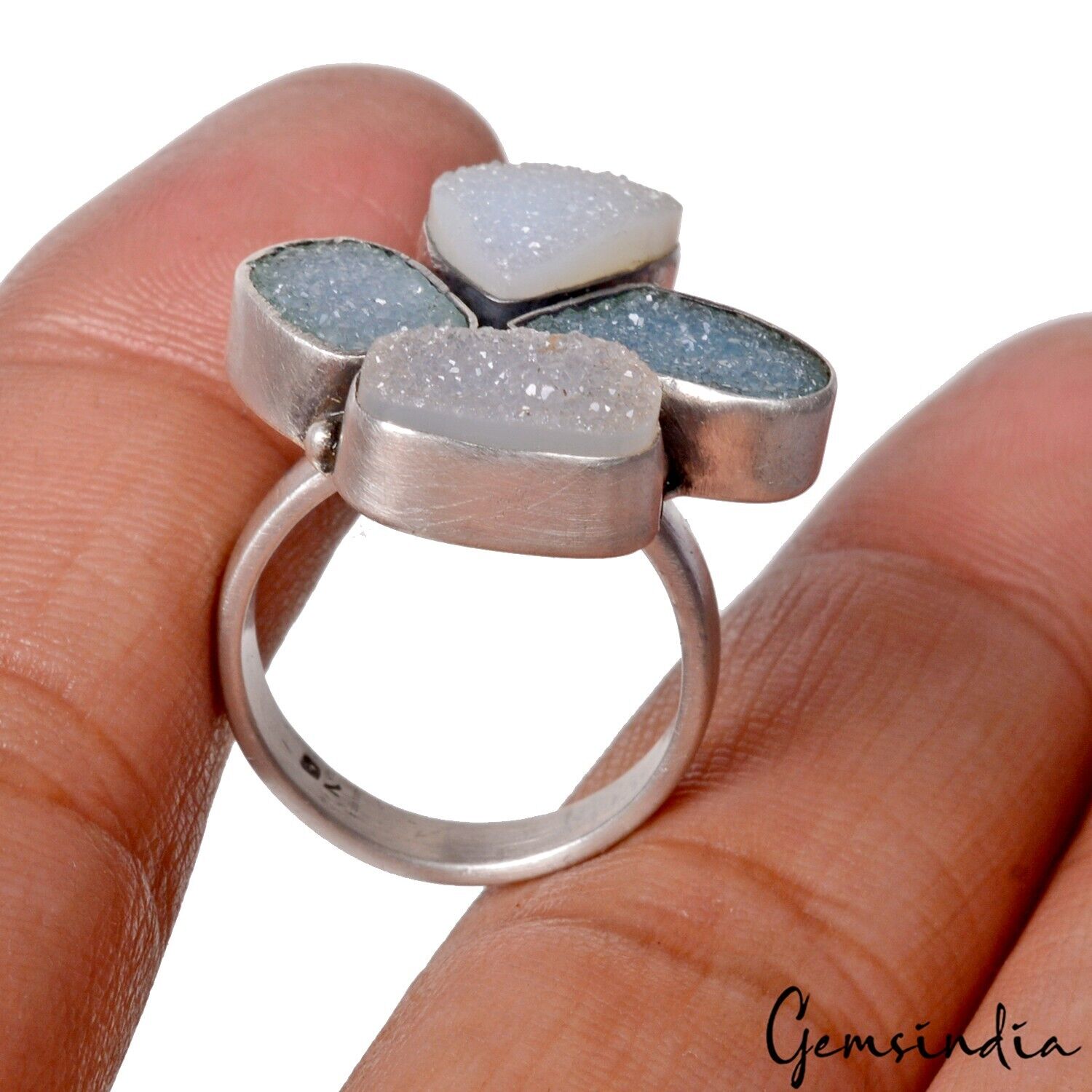 9 Gm Beautiful Onyx Druzy Glittery Handmade Silver Ring Jewelry For Women~6.5 US