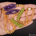 270Ct Natural Multi Color Citrine Amethyst Peridot Round Cut Beaded Necklace 22"