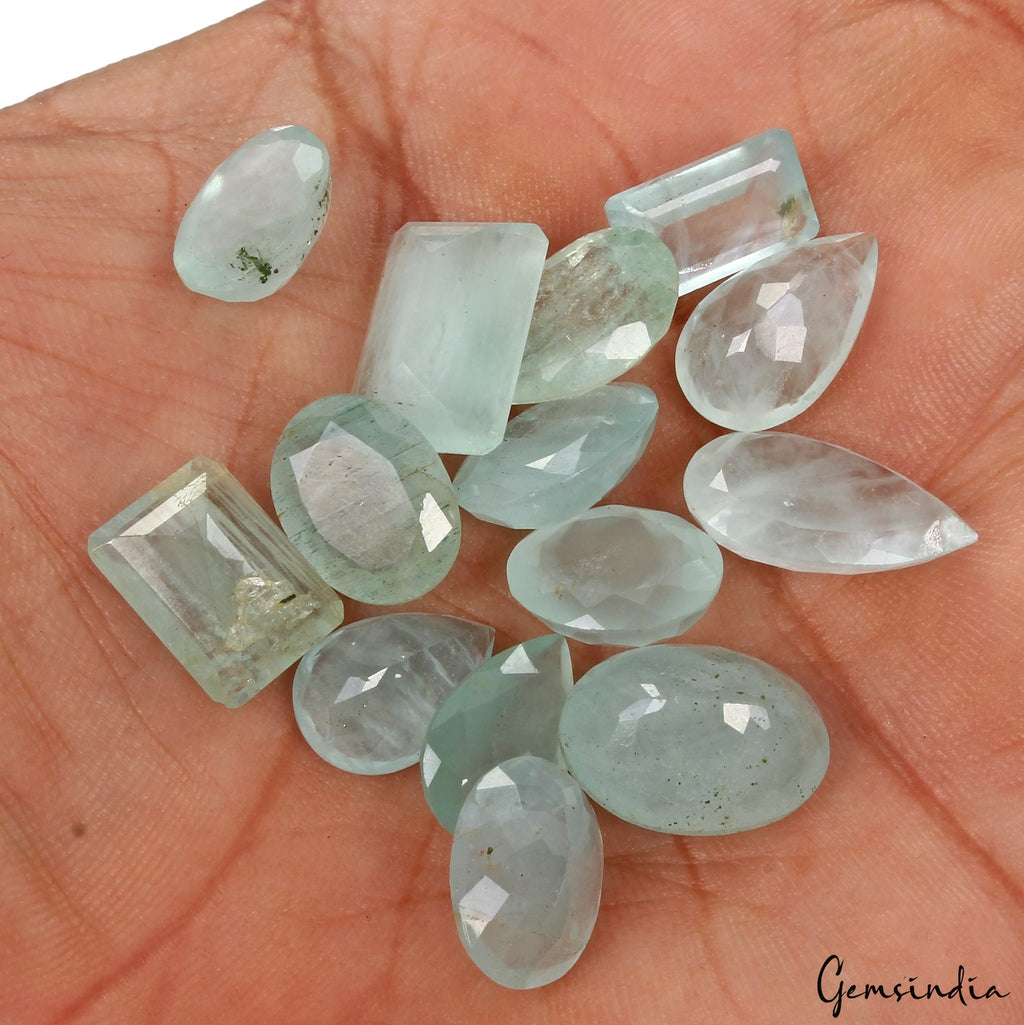 62.20 Cts/14 Pcs Natural Untreated Blue Green Aquamarine Mix Cut Loose Gems Lot
