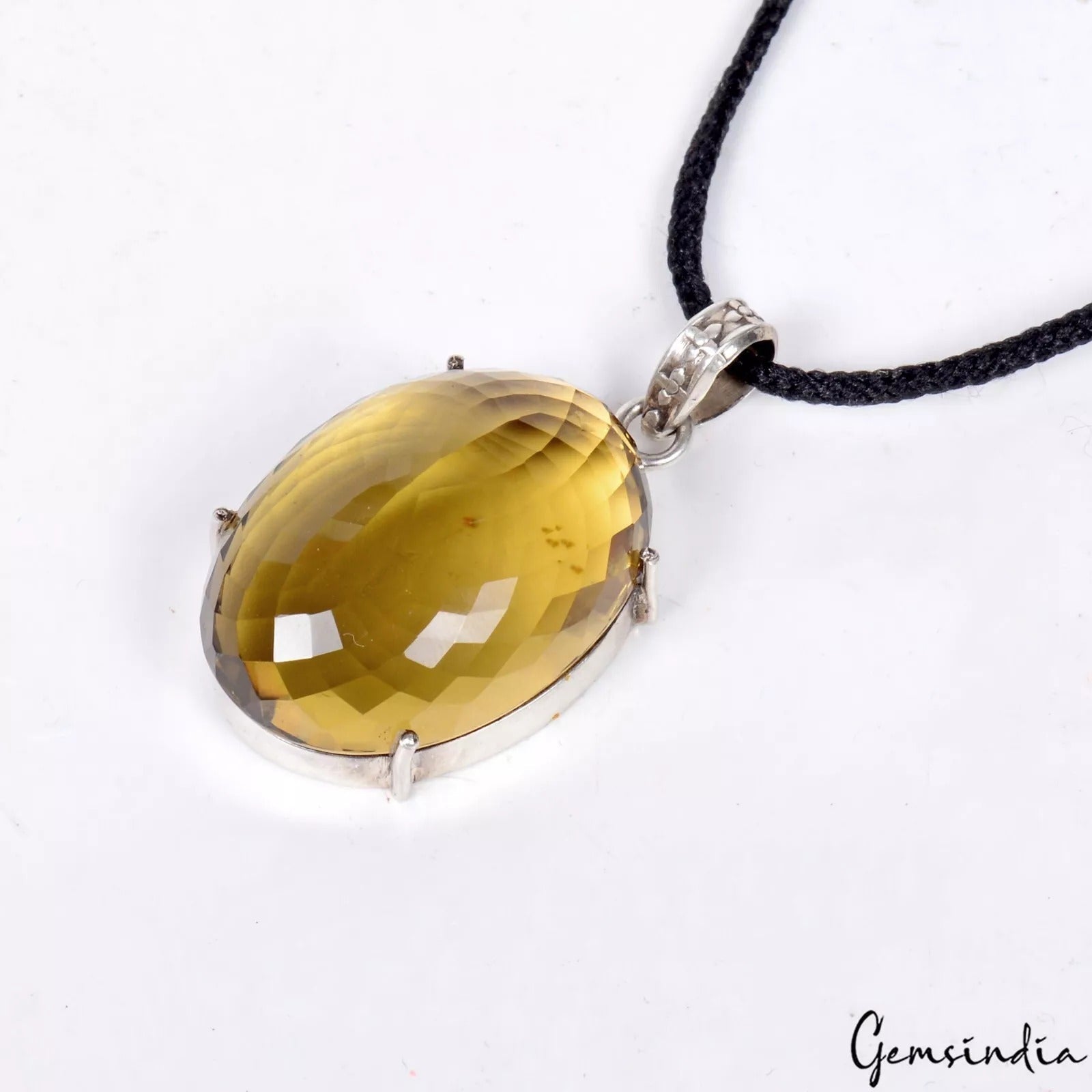 AAA+ Citrine Gemstone Handmade 925 Sterling Silver Jewelry Oval Pendant 16.36 Gm