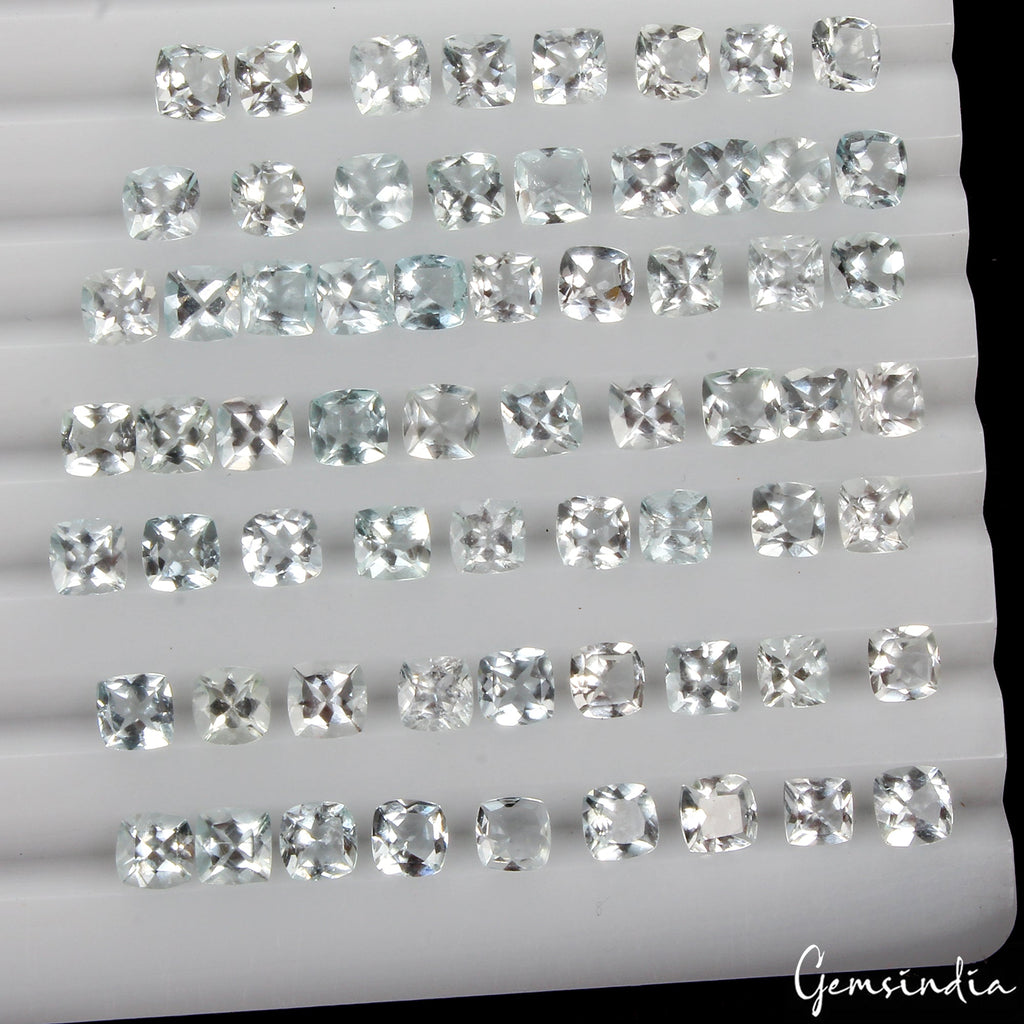 Certified 5mm Cushion Cut Natural Blue Aquamarine Unheated Loose Gemstones~ 64Pc