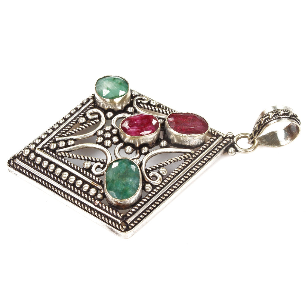 21.20gm Multi Gems Hand Crafted German Silver Pendant Women Jewelry 3 inch