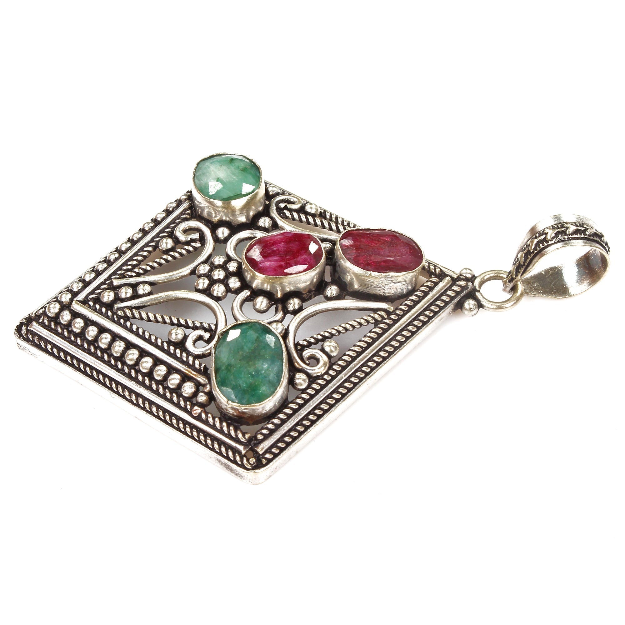 21.20gm Multi Gems Hand Crafted German Silver Pendant Women Jewelry 3 inch