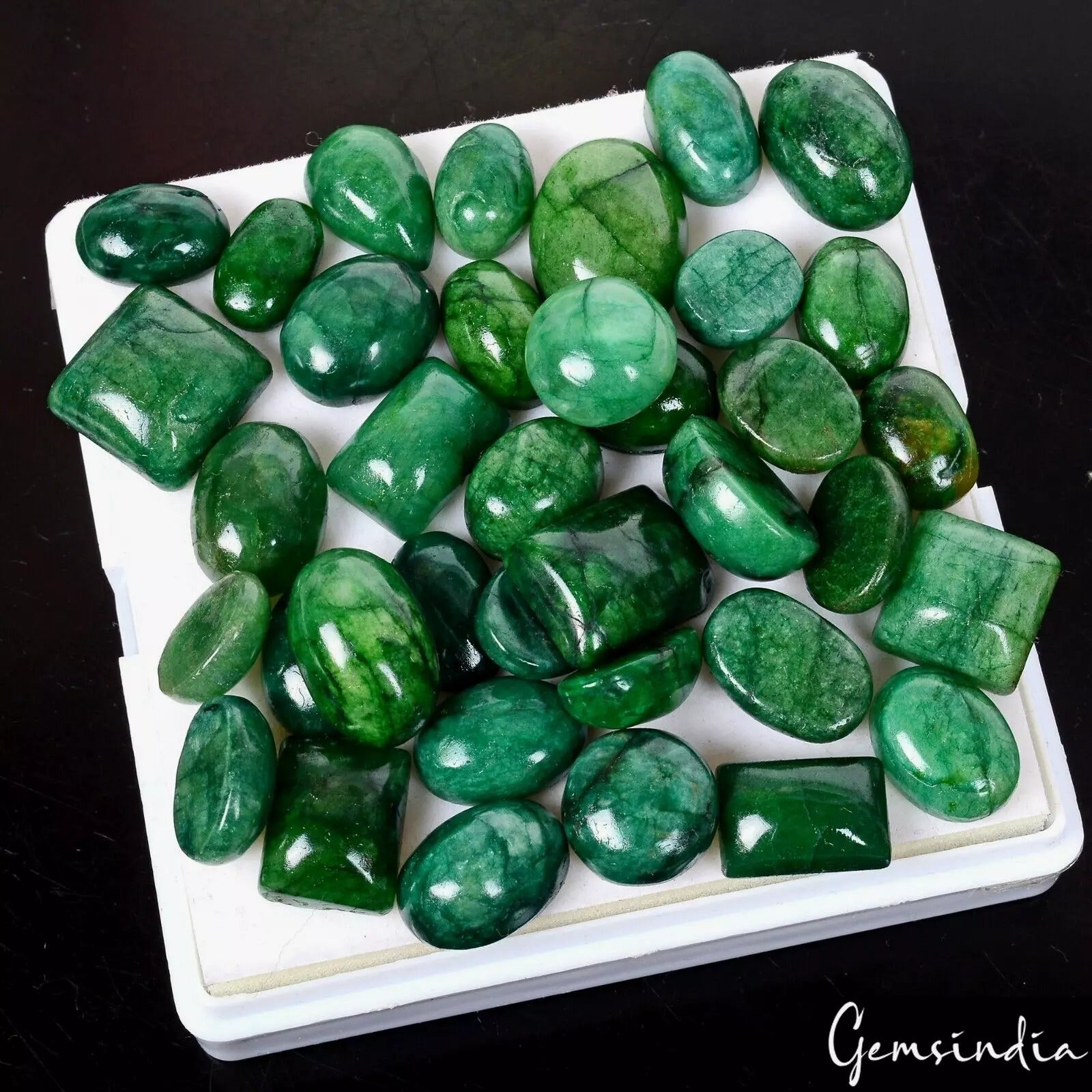 500 Ct Natural Green Emerald Mix Cabochon Loose 13mm to 22mm Gemstones ~37 Pcs