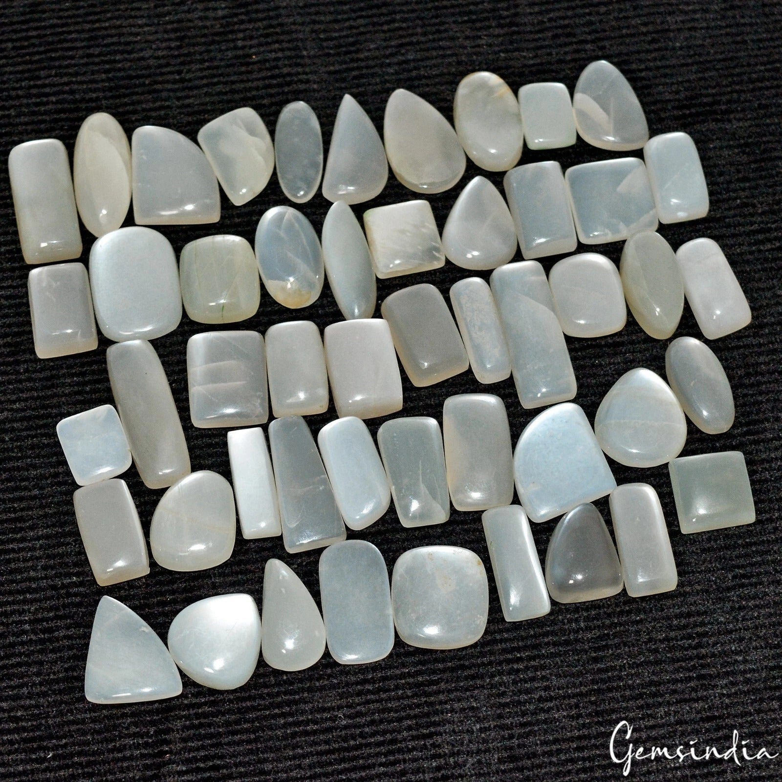 480 Ct/50 Pcs Natural Untreated White/Gray Moonstone Silky Mix Gems For Jewelry