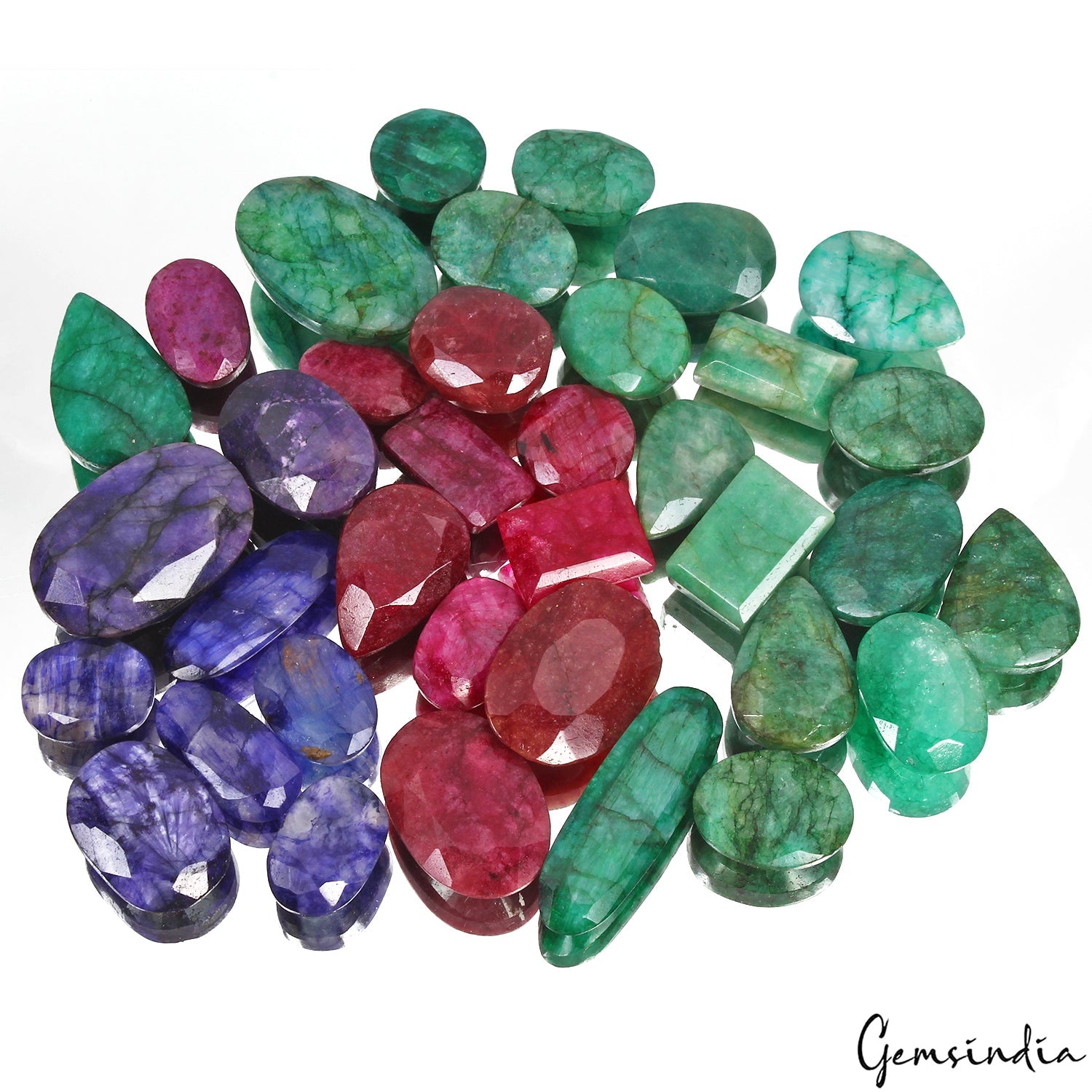 1000 Cts/36 Pcs Natural Red & Blue Beryl Green Emerald Mixed Cut Wholesale Gems