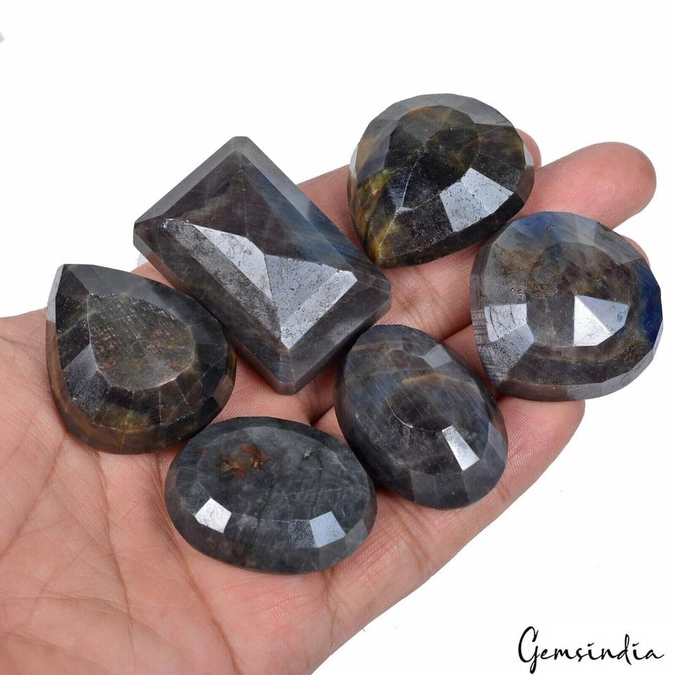 1220 Cts/6 Pcs Natural Untreated Black Sapphire Mix Faceted Loose Wholesale Gems