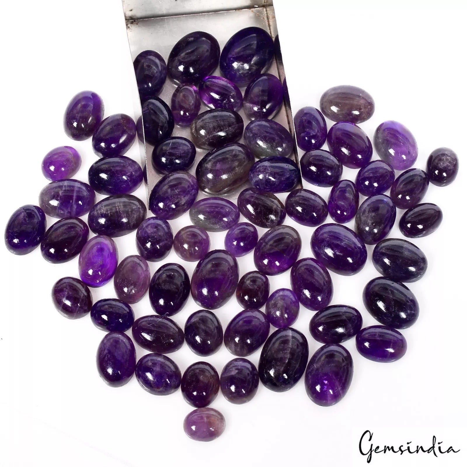 430 Cts/63 Pcs Natural Untreated Purple Amethyst Oval Cab Loose Gems For Jewelry