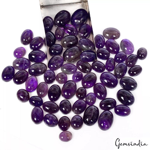 Amethyst Lot, Cabochon, Untreated, Purple — 63 Pieces, 9mm to 17mm, 430 Ct, Brazil