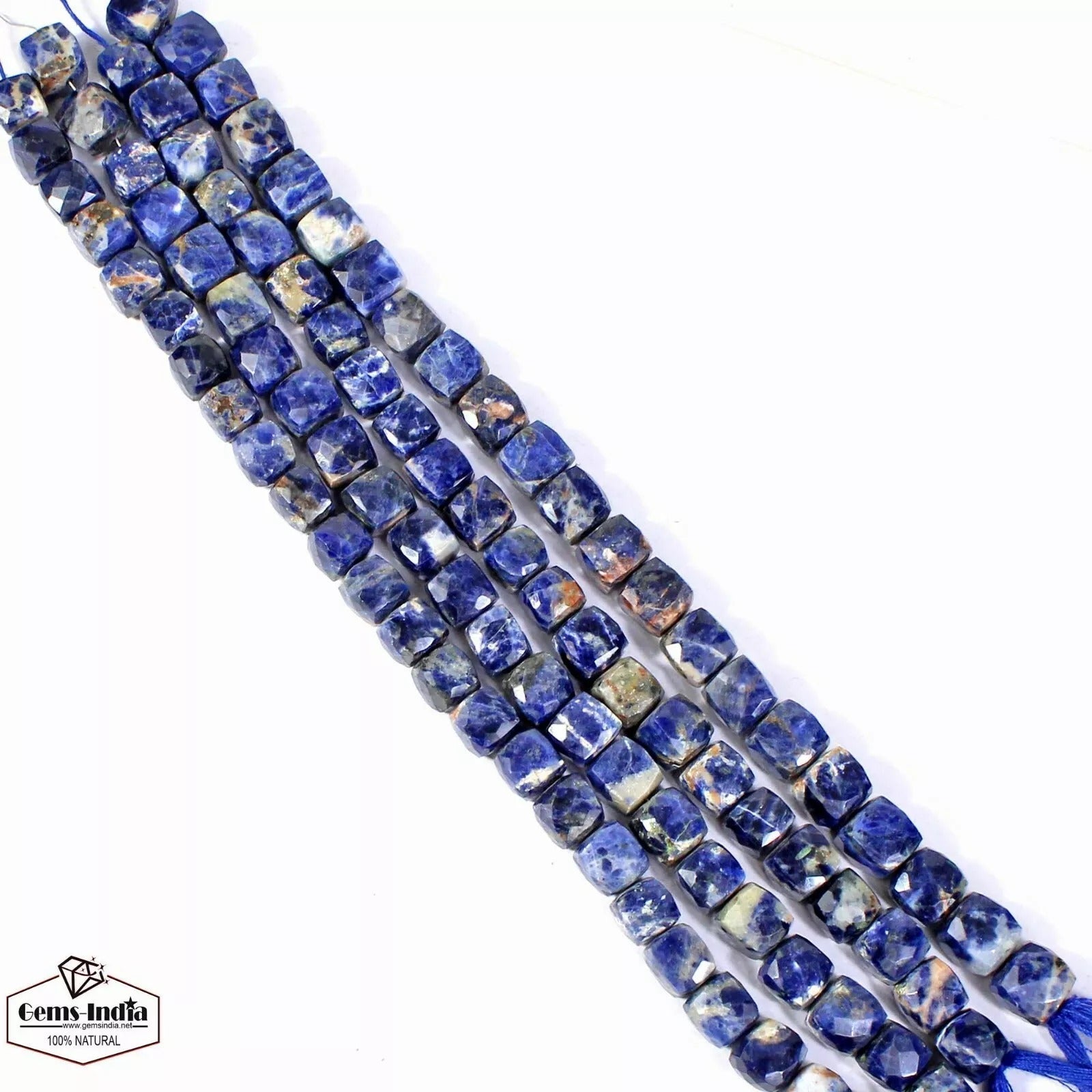 4 Strand AAA Sodalite Gemstone Box Faceted 7mm-9mm Drilled Beads 8” Each Strand