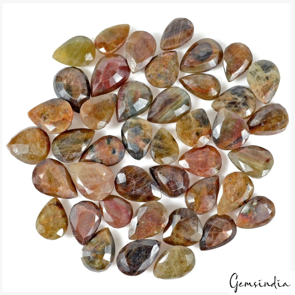 390Ct 100% Natural Yellow Brown Sapphire Untreated Pear Cut Loose Gemstones 42Pc