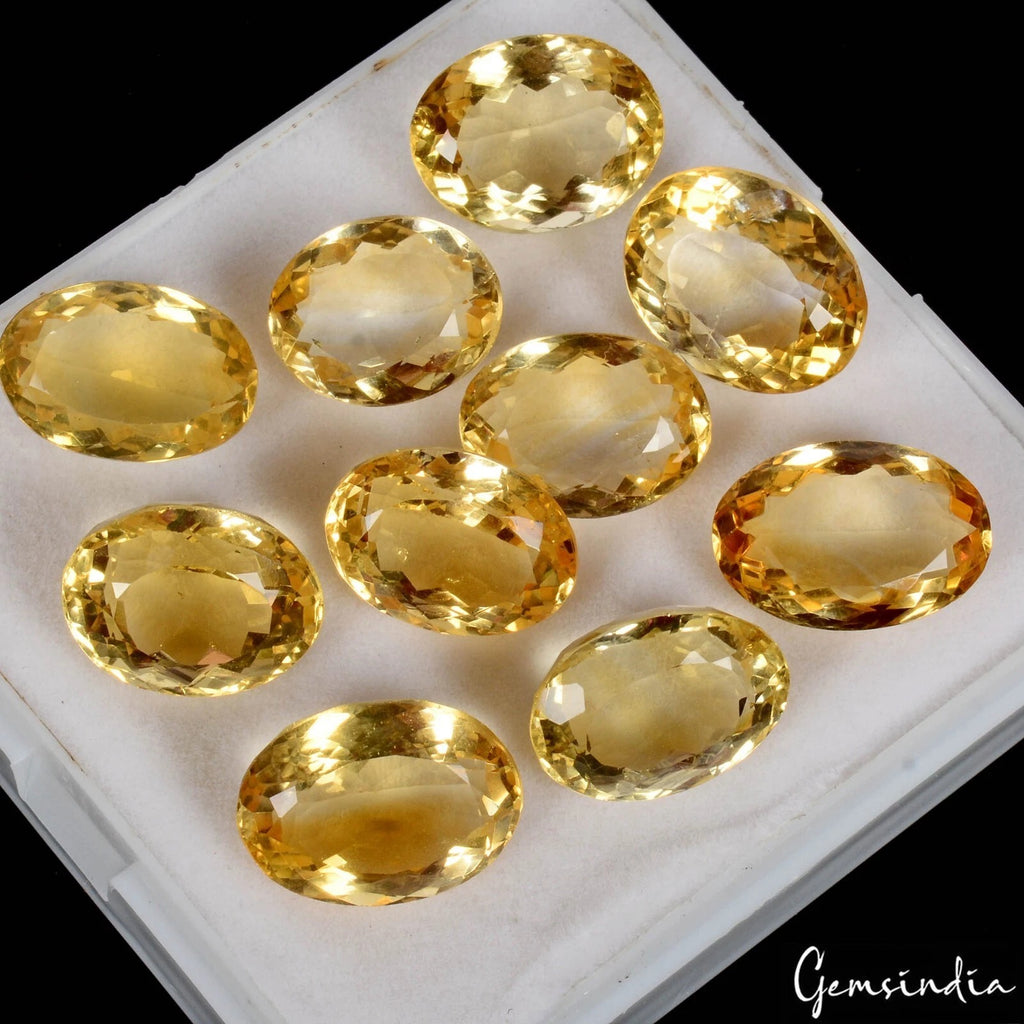 Citrine Lot, Loose Gemstone, Untreated, Yellow — 10 Pieces, 14mm to 16mm, 92.70 Ct, Brazil