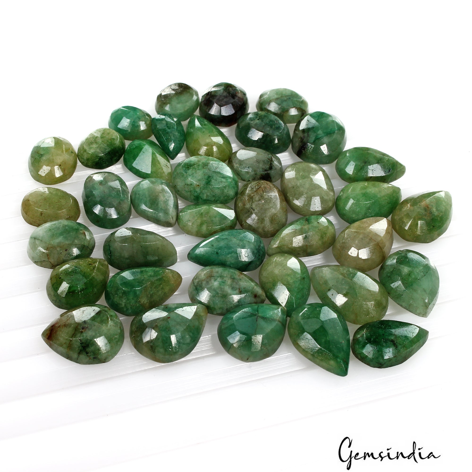 235.00 Ct Natural Green Brazilian Emerald Pear Faceted Loose Gemstone Lot 38 Pcs