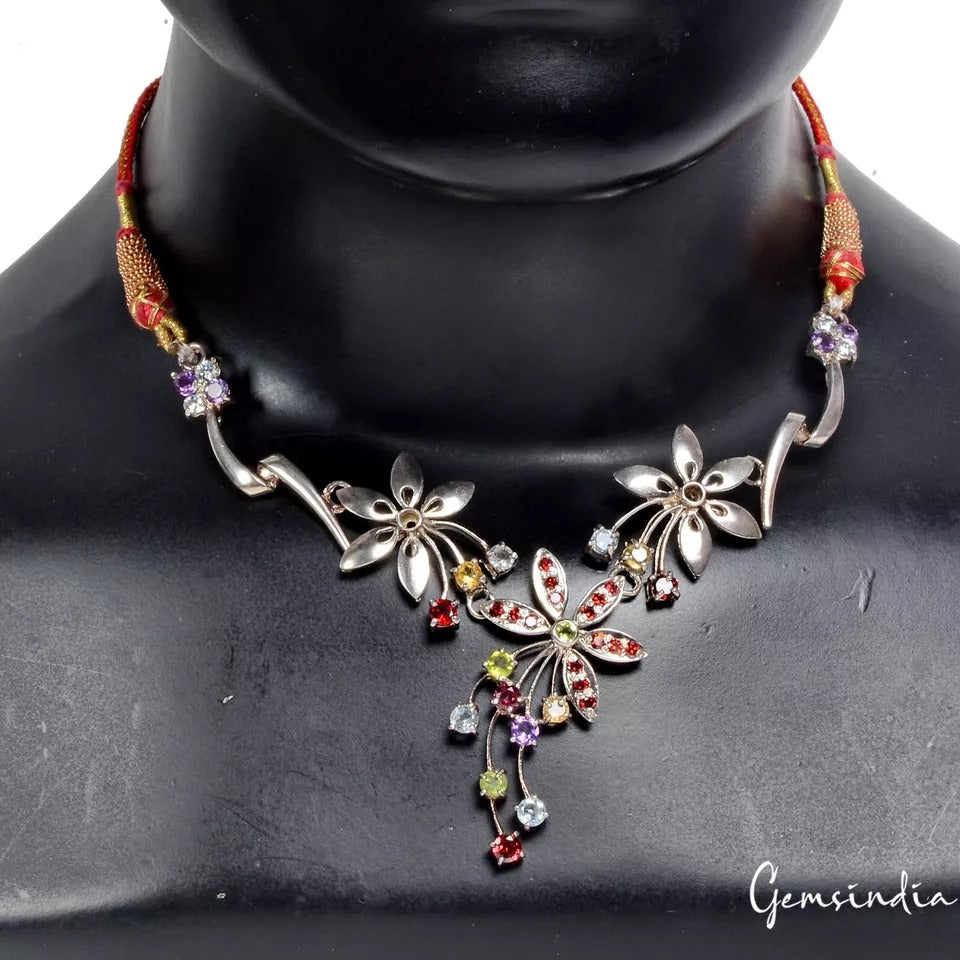16.79 Gram Natural Untreated Top Multi Color Rare Gems 925 Silver Carved Pendant