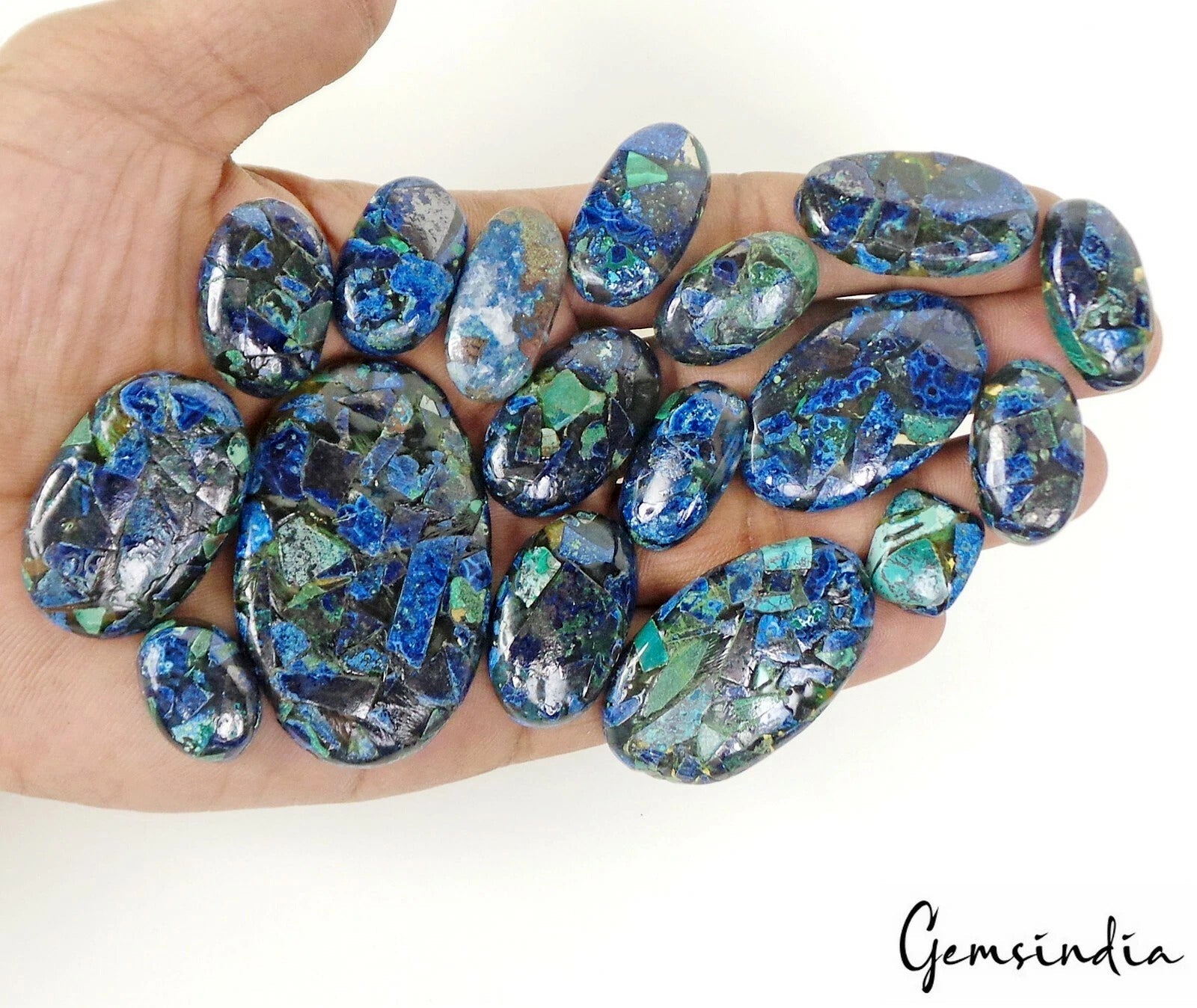 17 Pcs Peacock Color Composite Seraphinite Mix Cabochon Loose Gemstones 500 Cts