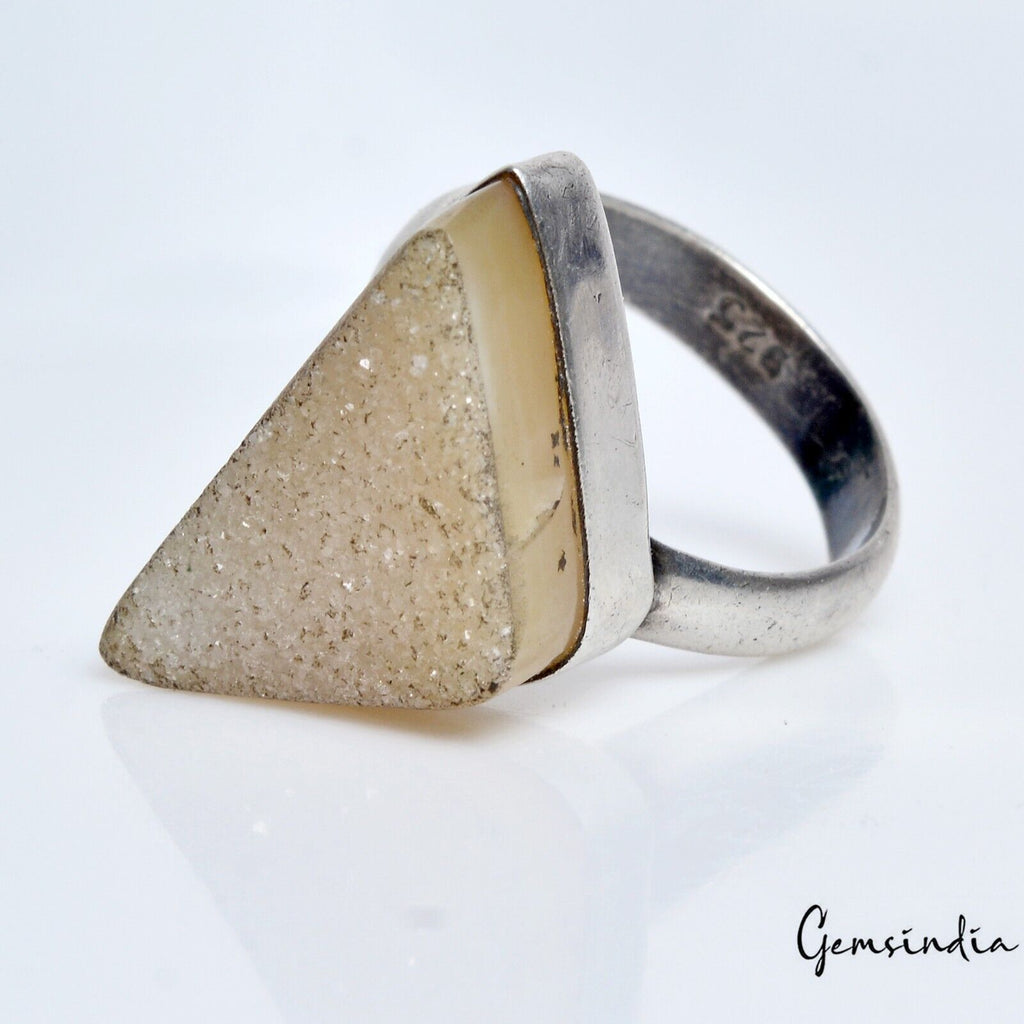 5.59 Gm Natural Onyx Druzy Fancy Antique Style 925 Sterling Silver Ring Jewelry