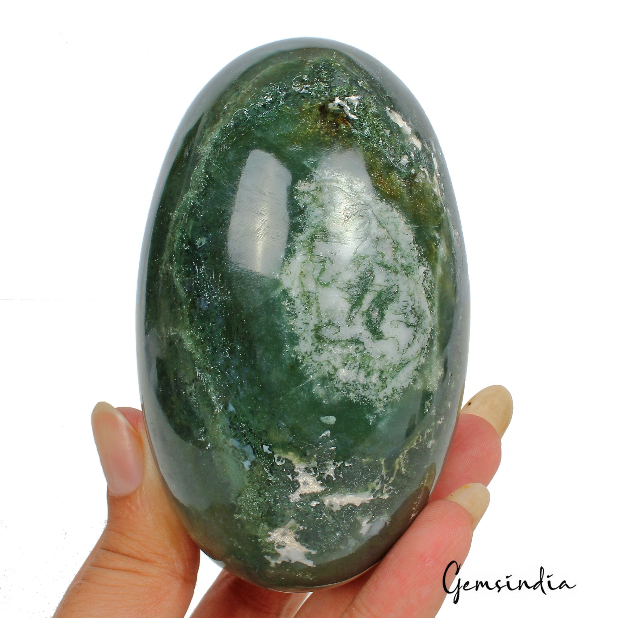 1840 Ct Natural Moss Agate Crystal Healing Mineral Oval Cab Egg Gems With Stand