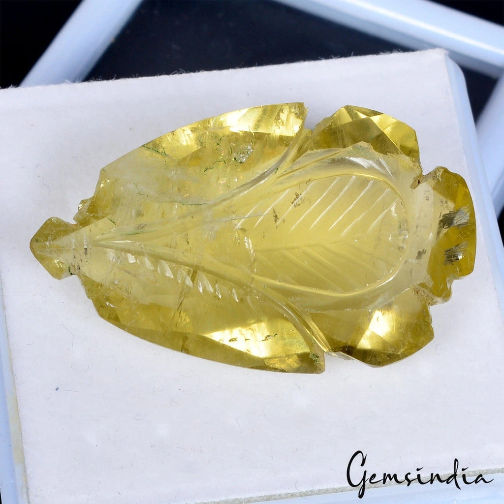 71.40 Ct Natural Untreated Lemon Quartz Citrine Leaf Hand Carved Gem For Pendant