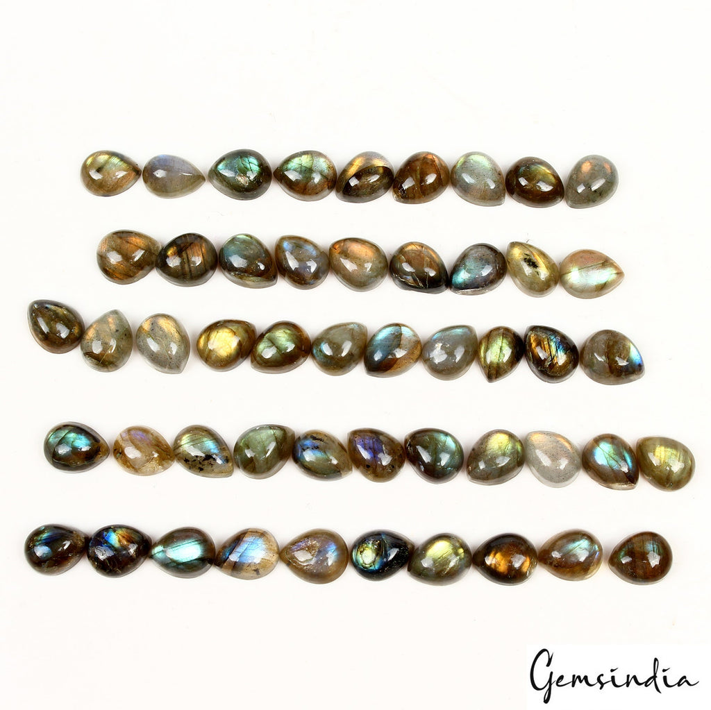 148.20 Ct/50 Pc Natural Fire Shine Labradorite Pear Cab 9-10mm Loose Gemstones