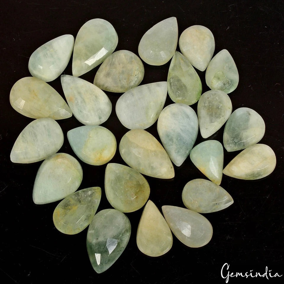 330 Ct/25 Pcs Natural Green Aquamarine Beryl Pear Faceted Loose Gems For Jewelry