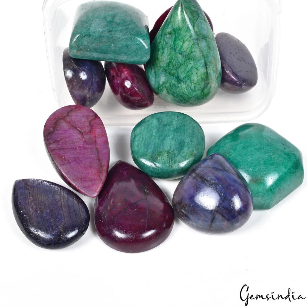 1700 Ct/12 Pcs Natural Multi Color Ruby Emerald Sapphire Mix Cab Wholesale Gems